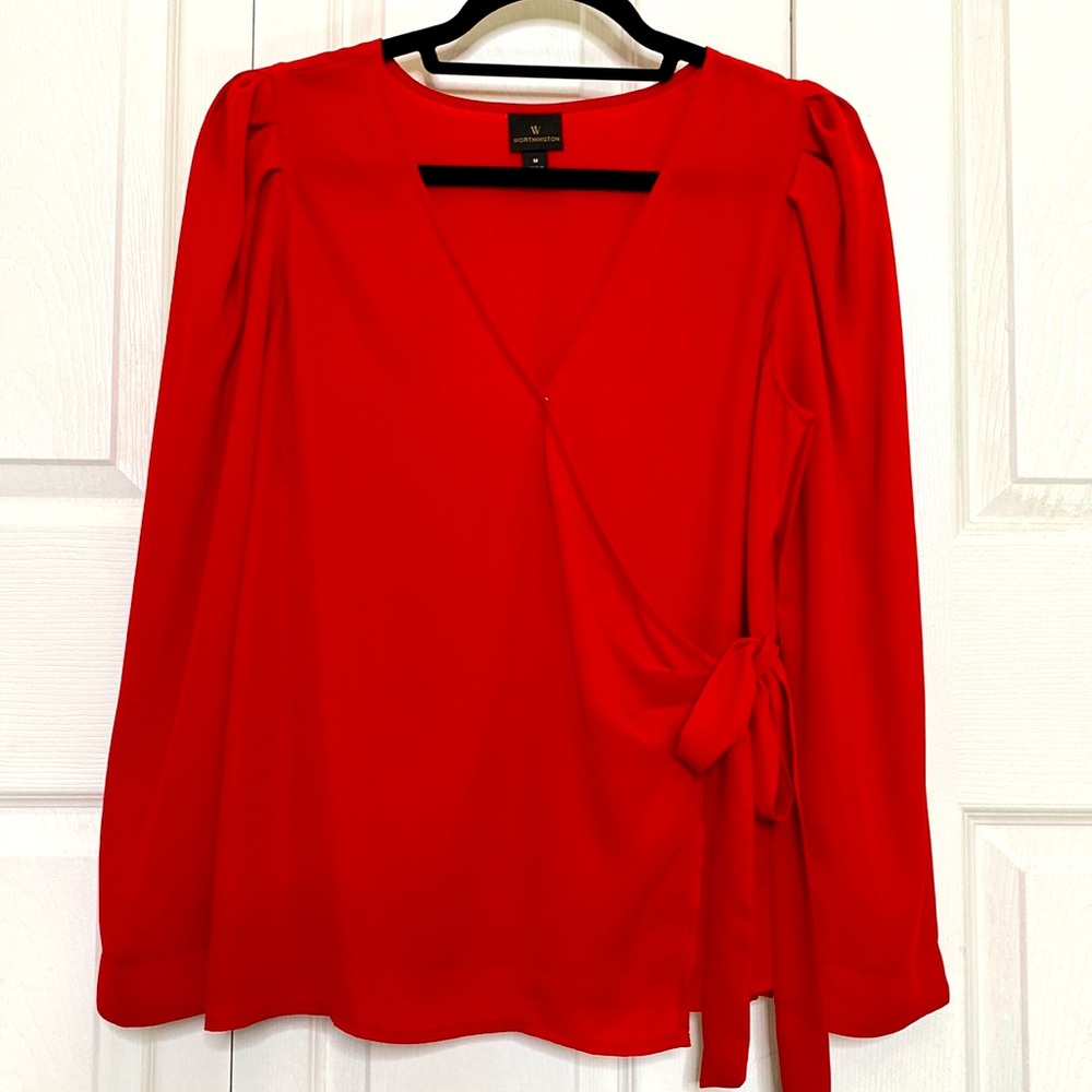 Worthington Red Sheer Blouse